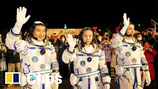 Chinas Shenzhou 13 launches astronauts on Tiangong space station mission [upl. by Presley448]