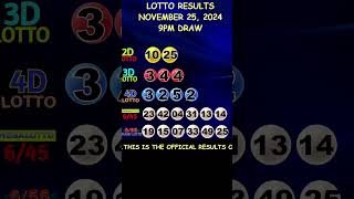 Lotto Result November 25 2024 9pm Draw shorts [upl. by Vashtia509]