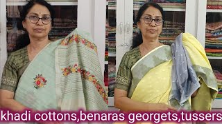 khadi cottonspaper tussersBenaras georgetssoft tusserssuseelafashionpoint [upl. by Alys]