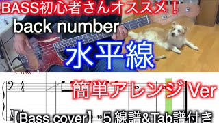 【Bass初心者さんオススメ！】back number水平線【Bass簡単アレンジVer】Bass cover５線譜ampTab譜付き [upl. by Nitsid]