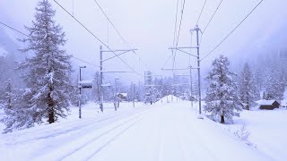 ★ 4K 🇨🇭 St Moritz  Chur Glacier express cab ride w heavy snowfall 022024 Führerstandsmitfahrt [upl. by Ailem]