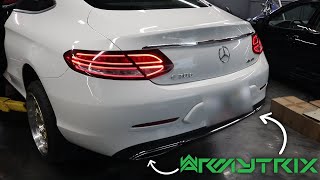 Mercedes Benz C300 C205 wARMYTRIX EXHAUST amp FI EXHAUST DOWNPIPE INSTALL [upl. by Majka]