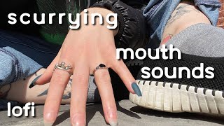 ASMR  CONCRETE scratching and tapping with CLOSE UP mouth sounds and outside sounds lofi ASMR [upl. by Boff]