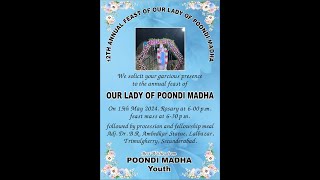 OUR LADY OF POONDI MADHA  12TH ANNUAL FEAST HOLY MASS 630PM  Trimulgherry  15524 [upl. by Consolata]