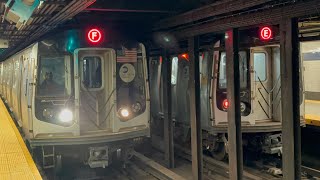 MTA NYCT R160 EF Express and MR Local Train Action at Jackson Heights Roosevelt Avenue [upl. by Trstram]