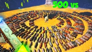 ARK Survival Evolved 500 Woolly Rhino VS Indominus Rex MEGA BATTLE  Modded Gameplay [upl. by Johnnie]