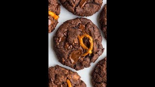 Caramel Stuffed Double Chocolate Pretzel Cookies [upl. by Rednas]