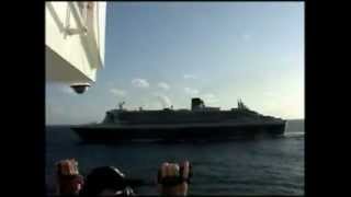 QM2 and QE2 An Atlantic Horn Salute [upl. by Airdnal765]