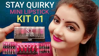 Stay quirky soft matte mini lipstick kit 01 review lip swatches  AFFORDABLE mini lipstick  RARA [upl. by Nyrehtak]