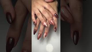 Hard gel overlay brush application on natural nails with fall design fallnails [upl. by Nylyrehc]