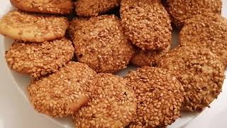 طريقه عمل البرازق الشاميه المقرمشه بالسمسم how to make barazek  super crunchy sesame cookies [upl. by Ruffo280]