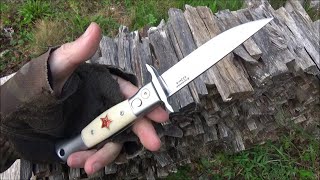 Finka KGB Auto Knife 37 Review  Reproduction of Vintage Commie Switch Blade [upl. by Ynnos]