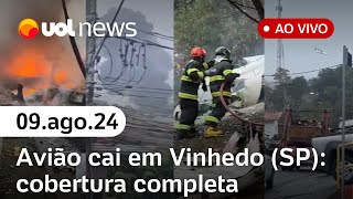 Avião cai em Vinhedo possíveis causas relatos de testemunhas e  notícias ao vivo  UOL News [upl. by Ahseihs]