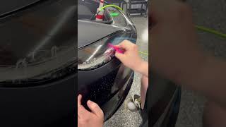 Applying PPF onto the Headlights ppf diy satisfying tesla modely cybertruck paint [upl. by Nylrad]