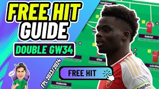 FPL DOUBLE GW34  THE ULTIMATE FREE HIT GUIDE ✅  Fantasy Premier League 20232024 [upl. by Niffirg932]