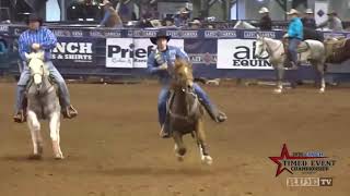 Haven Meged bull dogs steer left handed at cinch timed events [upl. by Caprice]