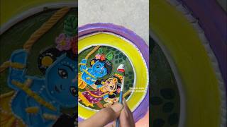 Radha Krishna ji Lippan Art on Clay Dish😍🦚 shorts [upl. by Hu]