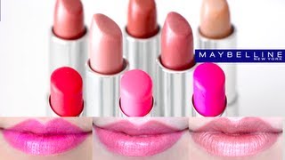 Maybelline Color Sensational  Color Whisper Lipstick Swatches on Lips [upl. by Annaujat]