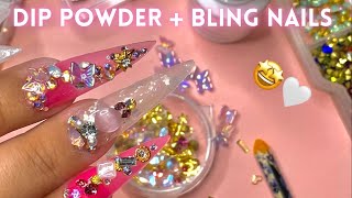 Trying dip powder with press ons  press on nails with dip powder tutorial  bling nails tutorial [upl. by Ylrae654]