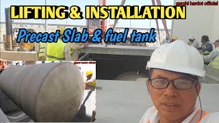 Lifting installation of fiber glass fuel tank amp precast slab [upl. by Dasya964]