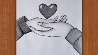 Easy Drawing Ideas Hand and Heart drawing  How to do it stet by step in the easy way [upl. by Celtic65]