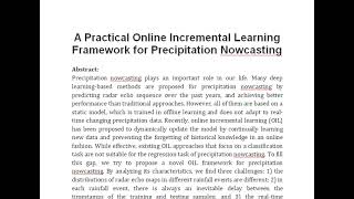 A Practical Online Incremental Learning Framework for Precipitation Nowcasting [upl. by Alodie]