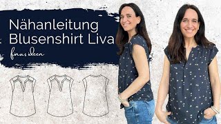 Blusenshirt mit Raffung und Stehkragen nähen Schnittmuster Liva [upl. by Enilegna282]