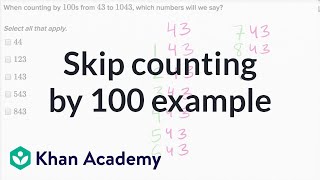 Skip counting by 100 example  Addition and subtraction within 100  Early Math  Khan Academy [upl. by Nnorahs642]