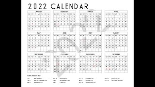 2022 Calendar Printable One Page with US Holidays [upl. by Fairweather58]