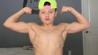 13 years old bodybuilder flexing muscles [upl. by Aitam]