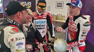 Glenn Irwin and Leon Haslam post race review the last lap move [upl. by Iturhs]