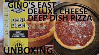 Unboxing Ginos East Deluxe Cheese Deep Dish Gooey Mozzarella Cheese Pizza [upl. by Pappas]