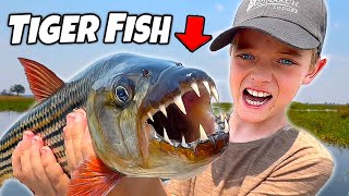 TIGER FISH Kids catch monster fish in Africa [upl. by Evita]