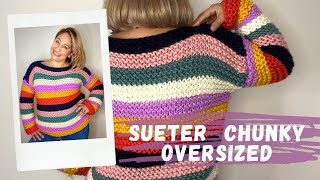 Como Tejer Suéter o Cardigan a dos agujas de colores  oversized  chunky  sweater [upl. by Aehsal]