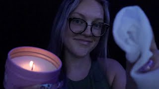 ASMR Camping in the Rain  personal attention role play dim lighting rain sounds tongue clicking [upl. by Irual]