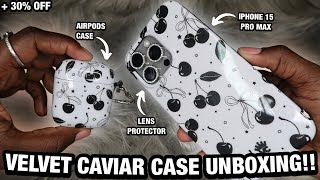 iPhone 15 Pro Max📱Velvet Caviar Case Unboxing  Review 📦  30 OFF   CHERRY NOIR 🍒 EDITION✨ [upl. by Sairtemed]