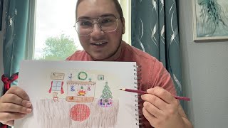 Draw With Me Warm Holiday Fireplace Soft Spoken ASMR [upl. by Lai]