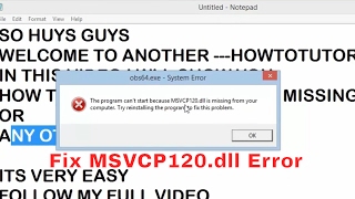 How To Fix MSVCP120dll File Missing system Error Windows 78110 [upl. by Arretal798]