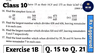 Exercise 1B Real Numbers Q15 to Q21 Class 10 Rs Aggarwal  Chapter 1 CBSE Md Sir class 10 mdsirmaths [upl. by Fawne]