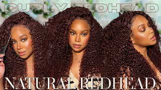 MY HAIRLINE amp CURLS DETAILED RED BROWN GLUELESS CURLY WIG INSTALL  OQ HAIR  ALWAYS AMEERA [upl. by Avron]