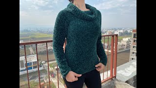 Knitting Elegant Velvet Sweater Girls amp Ladies  M Size  सुंदर जर्सी की बुनाई आकर्षक गोल गले वाली [upl. by Yusuk]