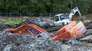 Two Excavators stuck in deep clay  Heavy Recovery  Terribärgarn Sweden [upl. by Edwards]