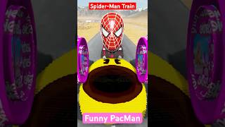 SpiderMan Train Skibidi Toilets amp Funny Cars VS Bollard Barbie amp PacMan in BeamNGDrive shorts [upl. by Jennie]