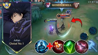 NEW JULIAN EXP LANE SPELL PETRIFY  BUILD amp EMBLEM 2024  TOP 1 GLOBAL JULIAN GAMEPLAY  MLBB [upl. by Ahsyekal]