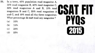 CSAT PYQ2015 In a town 45 population read magazine A 55 read magazine B 40 read magazine C [upl. by Rupert]