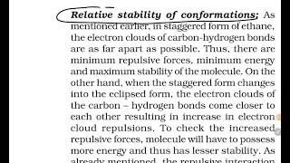 relative stability of conformation of Ethane from grade 11 NCERT book [upl. by Esorbma]