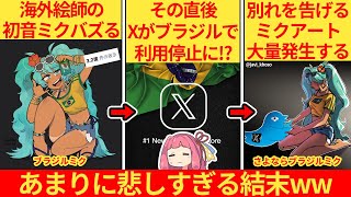 外国人さん「Xからブラジル人が追放される！」→なぜか悲しみの初音ミクアートが大流行してしまう… [upl. by Ramas]