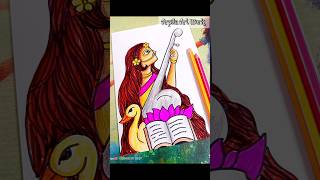 Saraswati Devi drawing 🙏 How to draw Saraswati Maa step by step with colour 😍 [upl. by Aruabea]