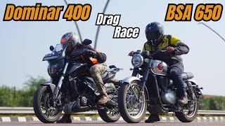 Dominar 400 vs BSA GoldStar 650 Drag Race [upl. by Hakceber542]