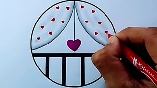 Beautiful Circle Drawing  Beautiful purple Heart Drawing  How to draw Circle 2023 [upl. by Bertrando]